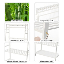Fativo  Heavy Duty Clothes Rack Modern Simple White Rail Open Wardrobe Bamboo Wood Stand 165Cm H - thumbnail 6