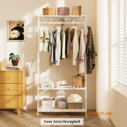 Fativo  Heavy Duty Clothes Rack Modern Simple White Rail Open Wardrobe Bamboo Wood Stand 165Cm H - thumbnail 5