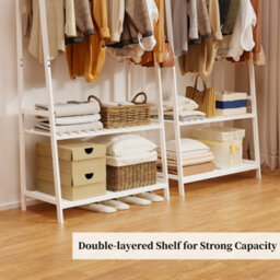 Fativo  Heavy Duty Clothes Rack Modern Simple White Rail Open Wardrobe Bamboo Wood Stand 165Cm H - thumbnail 8