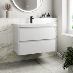 Affine 800mm Wall Hung Vanity Unit & Basin Ceramic Sink Bathroom Storage Cabinet Drawers White Gloss - thumbnail 1