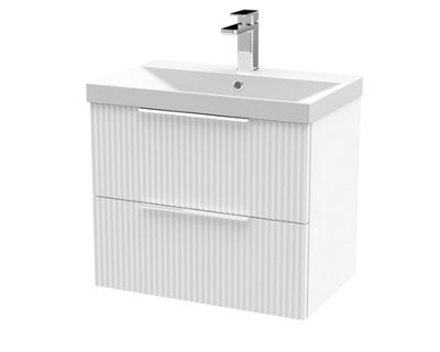 Balterley Tixall Fluted 2 Drawer Wall Hung Vanity Unit With Thin Edge Basin, Satin White, 600mm - image 1