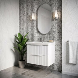 Balterley Tixall Fluted 2 Drawer Wall Hung Vanity Unit With Thin Edge Basin, Satin White, 600mm - thumbnail 4