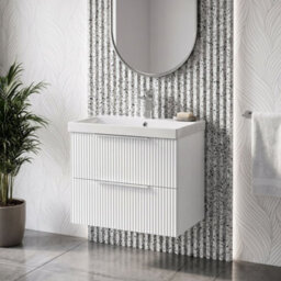 Balterley Tixall Fluted 2 Drawer Wall Hung Vanity Unit With Thin Edge Basin, Satin White, 600mm - thumbnail 2