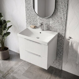 Balterley Tixall Fluted 2 Drawer Wall Hung Vanity Unit With Thin Edge Basin, Satin White, 600mm - thumbnail 3