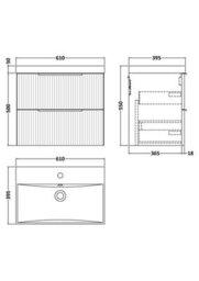 Balterley Tixall Fluted 2 Drawer Wall Hung Vanity Unit With Thin Edge Basin, Satin White, 600mm - thumbnail 5