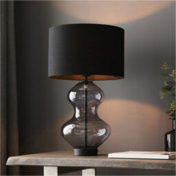 Loops Grey Tinted Glass Table Lamp - Black Cotton Fabric With Matt Black Paint Shade - Dimmable 10W Led E27 - thumbnail 3