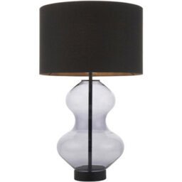 Loops Grey Tinted Glass Table Lamp - Black Cotton Fabric With Matt Black Paint Shade - Dimmable 10W Led E27 - thumbnail 1