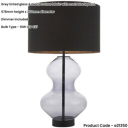 Loops Grey Tinted Glass Table Lamp - Black Cotton Fabric With Matt Black Paint Shade - Dimmable 10W Led E27 - thumbnail 2