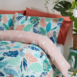 Furn. Guava Tropical Leaf Reversible Duvet Cover Set, Double, Green - thumbnail 2