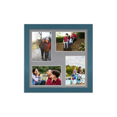 AK Frames 12X12 Navy Blue Modern Multi Photo Frame With Mid Grey Mount - Holds 4 Apertures (4X) 6X4 Photos - image 1