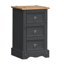 Bedside Cabinet 3 Drawer Charcoal Table Dark Grey Solid Wood Pine Wooden - thumbnail 1