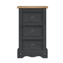 Bedside Cabinet 3 Drawer Charcoal Table Dark Grey Solid Wood Pine Wooden - thumbnail 5