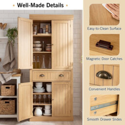 Gainoom 2-Door Floor Utility Storage Cabinet Freestanding Kitchen Accent Storage Cabinet W/adjustable Shelves - thumbnail 8