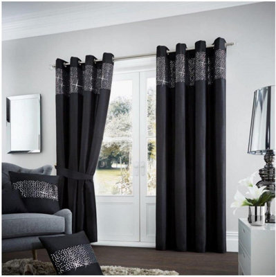 Gc Gaveno Cavailia Aviv Modern Style Lined Diamante Band Curtains 66X54 Cm Black Luxurious Sparkle Eyelet For Bedroom - image 1