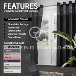 Gc Gaveno Cavailia Aviv Modern Style Lined Diamante Band Curtains 66X54 Cm Black Luxurious Sparkle Eyelet For Bedroom - thumbnail 2