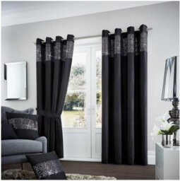 Gc Gaveno Cavailia Aviv Modern Style Lined Diamante Band Curtains 66X54 Cm Black Luxurious Sparkle Eyelet For Bedroom - thumbnail 1
