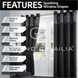 Gc Gaveno Cavailia Aviv Modern Style Lined Diamante Band Curtains 66X54 Cm Black Luxurious Sparkle Eyelet For Bedroom - thumbnail 3