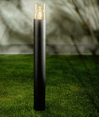 CGC Lighting Cgc Black Outdoor 0.8M Post Bollard Light Smoked Diffuser Modern Design Garden Patio Outside Driveway Path E27 Ip54 Weatherproof - image 1