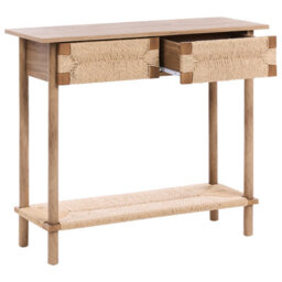 Wyld And Coco Bohonest Console Table, Light Brown Particleboard, 2 Drawers, Pine Legs, W94 X D36 X H78Cm - thumbnail 5