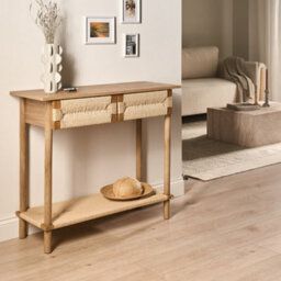 Wyld And Coco Bohonest Console Table, Light Brown Particleboard, 2 Drawers, Pine Legs, W94 X D36 X H78Cm - thumbnail 2