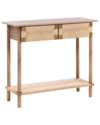 Wyld And Coco Bohonest Console Table, Light Brown Particleboard, 2 Drawers, Pine Legs, W94 X D36 X H78Cm - thumbnail 3
