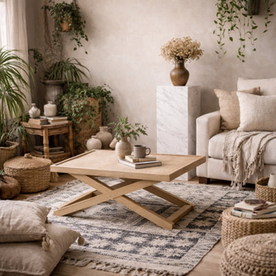 Wyld Haus Enniscorthy Small Blonde Oak Veneer Coffee Table With X Frame 900 X 900 X 405 mm - image 1