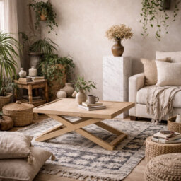 Wyld Haus Enniscorthy Small Blonde Oak Veneer Coffee Table With X Frame 900 X 900 X 405 mm - thumbnail 1