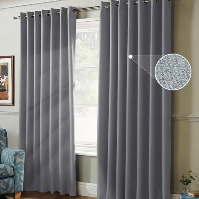 Ameha Grey Plain Curtain 100%blackout Thermal Insulated Summer Winter Energy Efficient Window Curtain 66'x72' Linen Texture Curtain Pair - image 1
