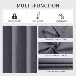 Ameha Grey Plain Curtain 100%blackout Thermal Insulated Summer Winter Energy Efficient Window Curtain 66'x72' Linen Texture Curtain Pair - thumbnail 4