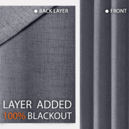 Ameha Grey Plain Curtain 100%blackout Thermal Insulated Summer Winter Energy Efficient Window Curtain 66'x72' Linen Texture Curtain Pair - thumbnail 5