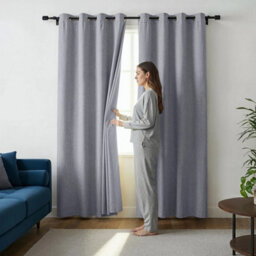 Ameha Grey Plain Curtain 100%blackout Thermal Insulated Summer Winter Energy Efficient Window Curtain 66'x72' Linen Texture Curtain Pair - thumbnail 8