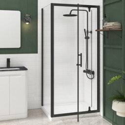 Royal Bathrooms Milan 760 X 800mm Matt Black Rectangular Pivot Door Shower Enclosure With Side Panel 6mm Glass - thumbnail 4