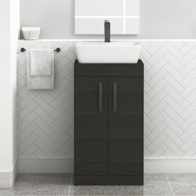 Royal Bathrooms 500mm Floor Standing Vanity Unit 2 Door Hale Black & Countertop Basin - Cube With Matt Black Handle - image 1