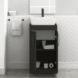 Royal Bathrooms 500mm Floor Standing Vanity Unit 2 Door Hale Black & Countertop Basin - Cube With Matt Black Handle - thumbnail 3