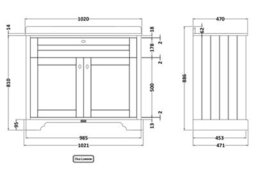 Hudson Reed Floor Standing Two Door Traditional Vanity Unit With 3 Tap Hole Grey Marble Top & Basin In Twilight Blue, 1020 X 470mm - thumbnail 5