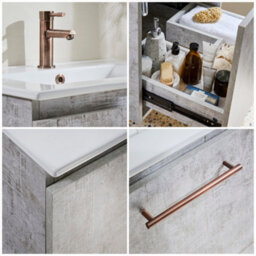 Homestylestore 600mm Concrete Grey Wall Hung Bathroom Vanity Unit And Copper T Bar Handle - thumbnail 4