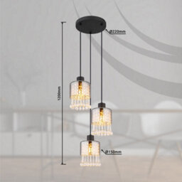 Luminosa Lighting Luminosa Hendry Cluster Pendant Ceiling Light Matt Black Smoke Glass Shade 3X E27 - thumbnail 5