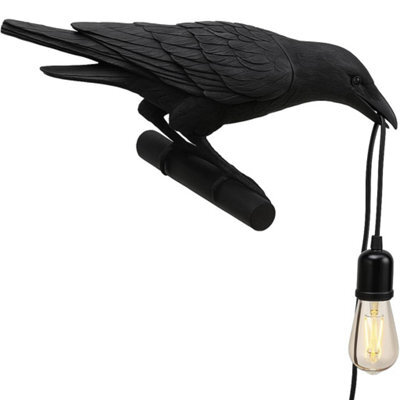 Black Birds Resin Crow Desk Led Lamp E27 Base Modern Raven Art Deco Bedside Decor Plug In Cord Wall Lamps For Bedroom, Office - image 1