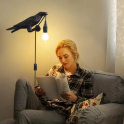 Black Birds Resin Crow Desk Led Lamp E27 Base Modern Raven Art Deco Bedside Decor Plug In Cord Wall Lamps For Bedroom, Office - thumbnail 4