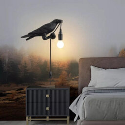 Black Birds Resin Crow Desk Led Lamp E27 Base Modern Raven Art Deco Bedside Decor Plug In Cord Wall Lamps For Bedroom, Office - thumbnail 8