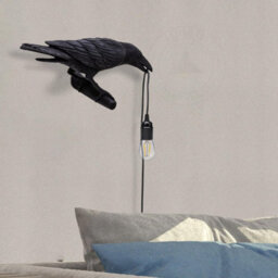 Black Birds Resin Crow Desk Led Lamp E27 Base Modern Raven Art Deco Bedside Decor Plug In Cord Wall Lamps For Bedroom, Office - thumbnail 6
