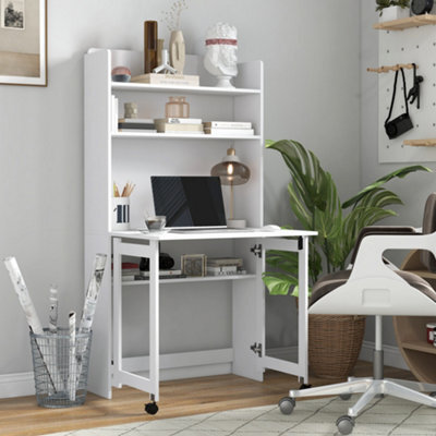 Homcom Writing Desk With Foldable Desktop For Bedroom, Home Office, White - image 1