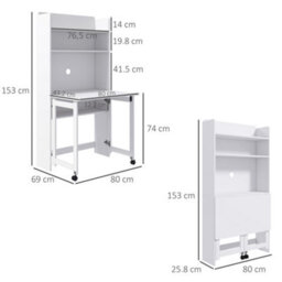 Homcom Writing Desk With Foldable Desktop For Bedroom, Home Office, White - thumbnail 3