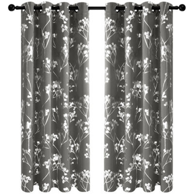 Deconovo Foil Printed Tree Blackout Curtains Eyelet Light Grey W66 X L54 Inch 2 Panels