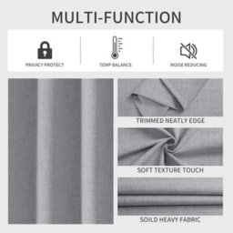 Ameha Plain Curtain Silver Linen Texture Fabric 100%blackout Thermal Insulated Window Office Kitchen Curtains Pair & Tie Backs 66''x54'' - thumbnail 5