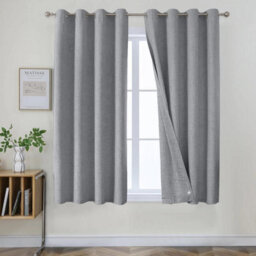 Ameha Plain Curtain Silver Linen Texture Fabric 100%blackout Thermal Insulated Window Office Kitchen Curtains Pair & Tie Backs 66''x54''