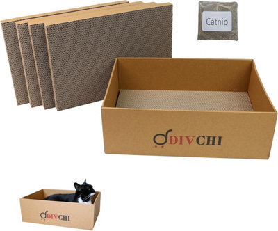 Divchi Cat Scratching Board With Box 5 Pcs Cat Scratch Pad With Catnip  Bed For Kitty  Cats Scratchers  Pet Cardboard - image 1