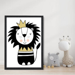 Artze Wall Art Cute Lion Scandi Animal Art Print With Black Frame Size: A4 - thumbnail 2