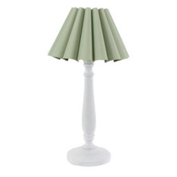 Valuelights Victoria White Wood Candlestick Stem Table Lamp With Sage Green Scallop Tapered Lamp Shade - thumbnail 2