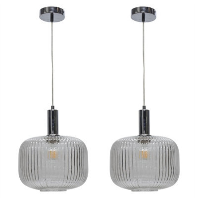 First Choice Lighting Set Of 2 Batley Large - Clear Ribbed Glass Chrome Deco Pendants - image 1